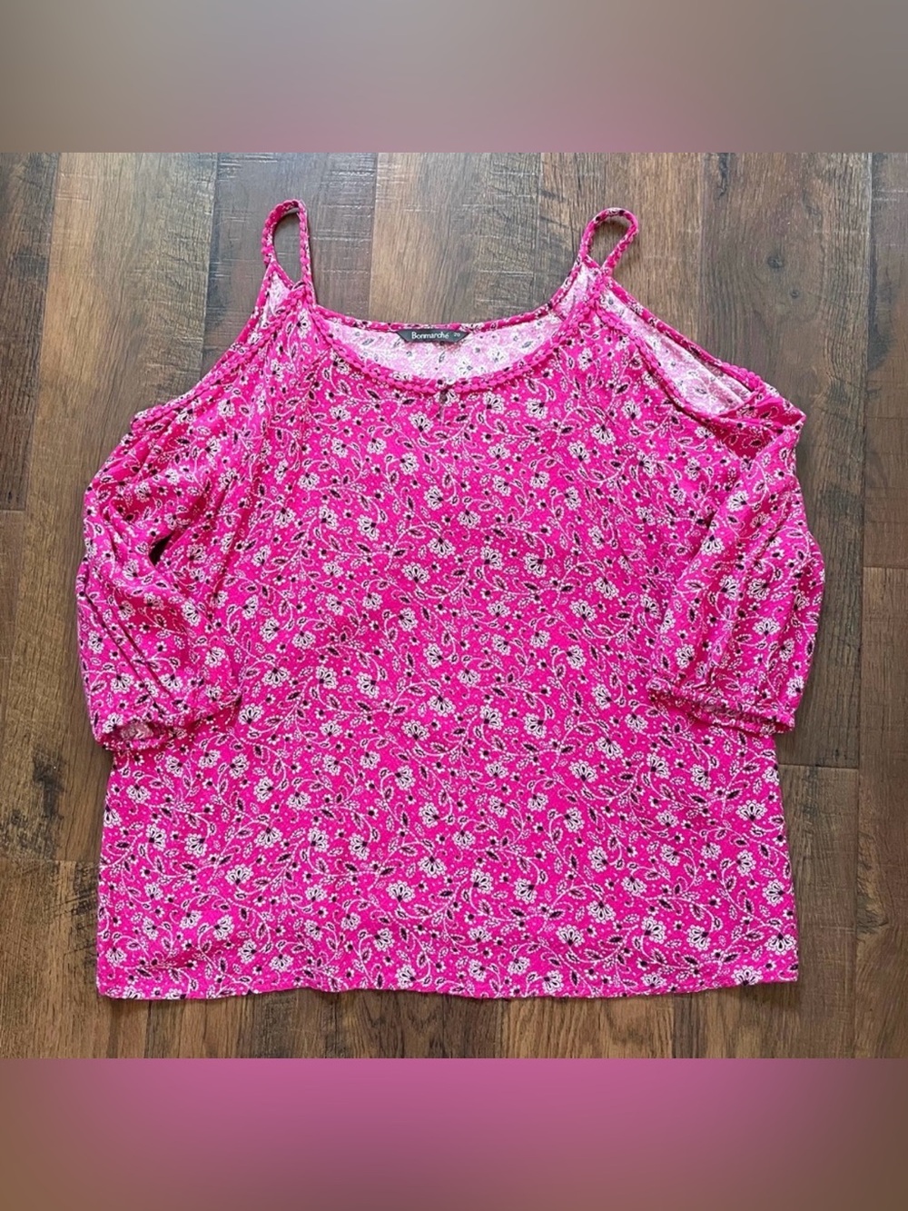 BONMARCHE pink shoulder cut out top, plus size 20
